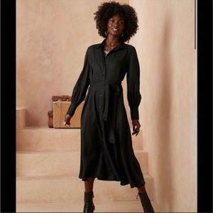 Banana Republic Black Tencel Button Down Shirt Dress
